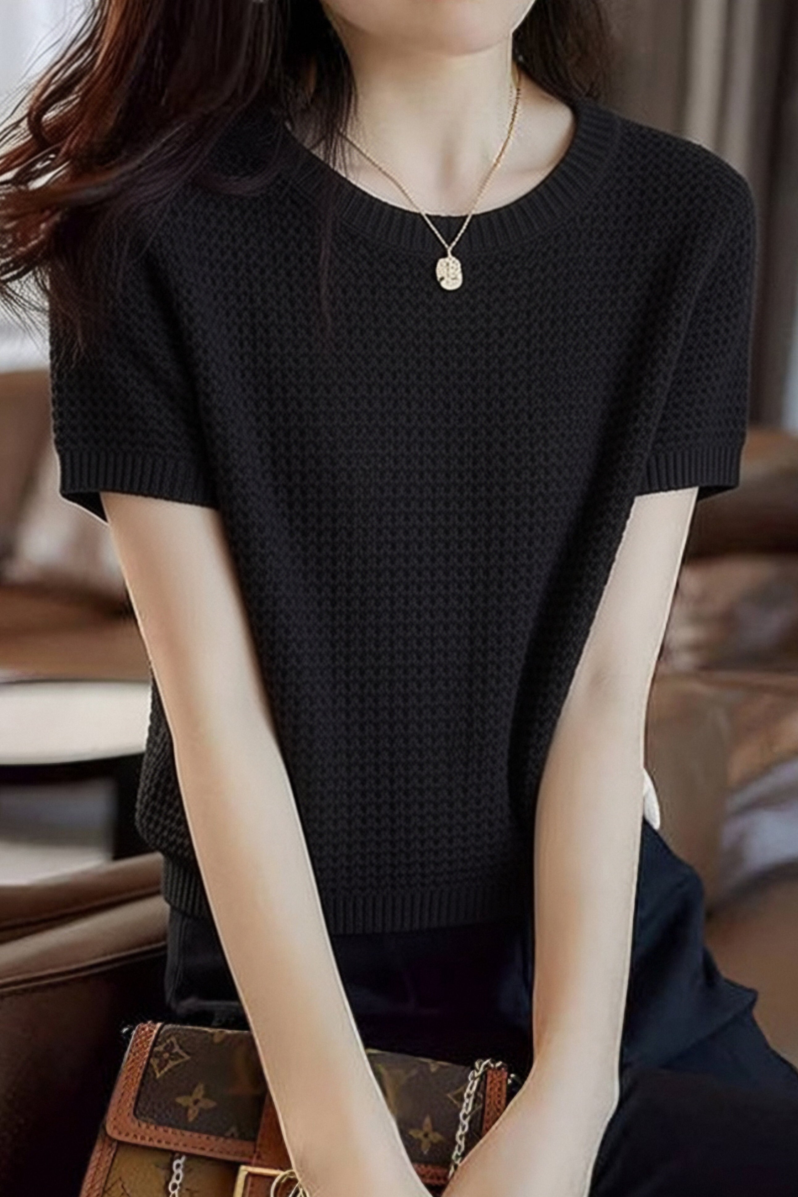 Casual Crew Neck Hollow Knit Sweater - liwisi