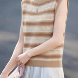 Casual Striped Color Block Knit Sweater - liwisi