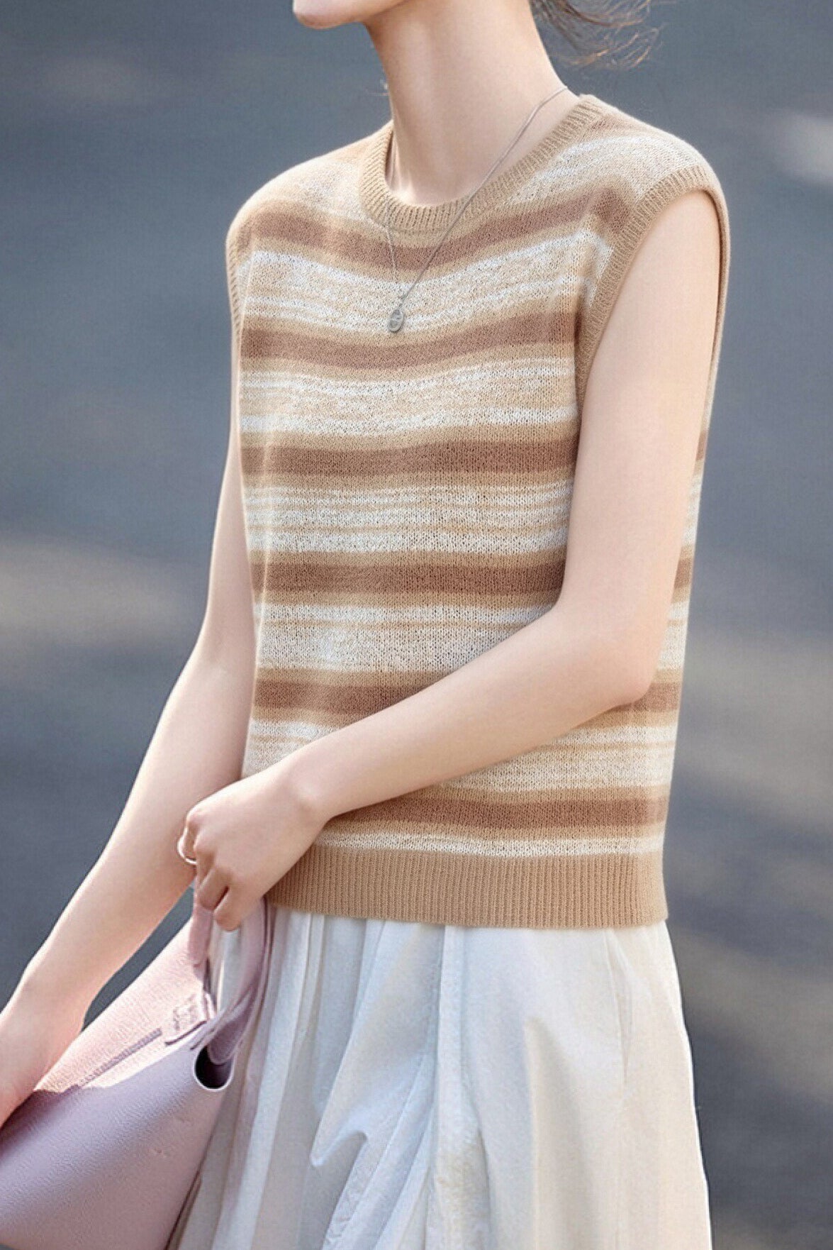 Casual Striped Color Block Knit Sweater - liwisi