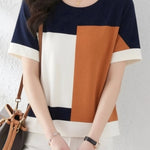 Casual Square Color Block Short Sleeve T-Shirt - liwisi