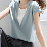 Casual Fake Two-Piece Color Block T-Shirt - liwisi