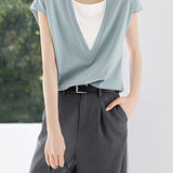 Casual Fake Two-Piece Color Block T-Shirt - liwisi