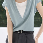 Casual Fake Two-Piece Color Block T-Shirt - liwisi
