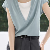 Casual Fake Two-Piece Color Block T-Shirt - liwisi