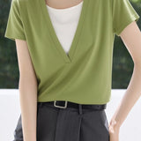 Casual Fake Two-Piece Color Block T-Shirt - liwisi