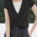Casual Fake Two-Piece Color Block T-Shirt - liwisi