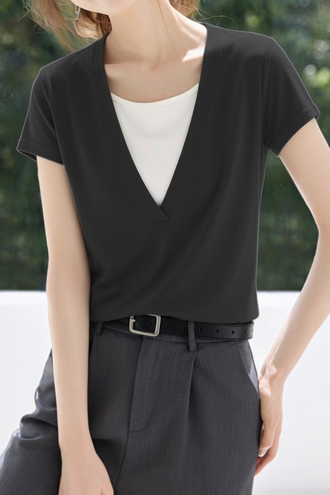 Casual Fake Two-Piece Color Block T-Shirt - liwisi