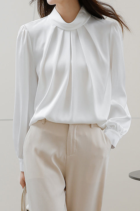 Elegant Pleated Stand Collar Shirt - liwisi