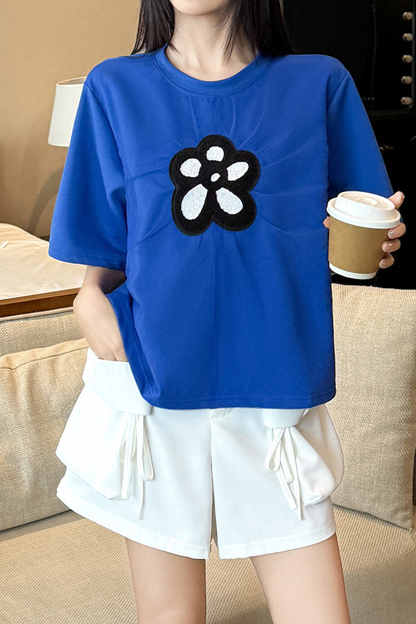 Casual Floral Decor Short Sleeve T-Shirt - liwisi