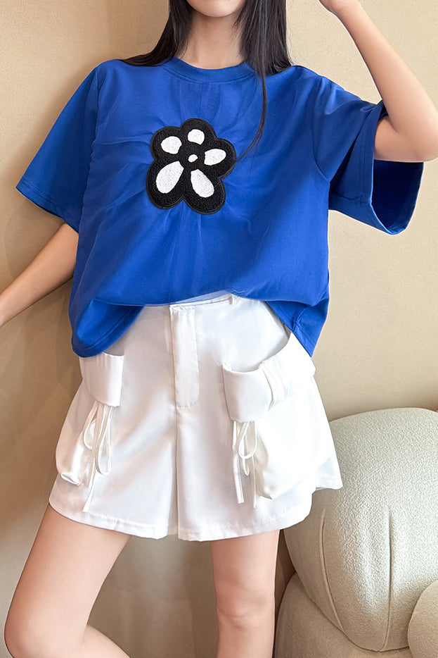 Casual Floral Decor Short Sleeve T-Shirt - liwisi