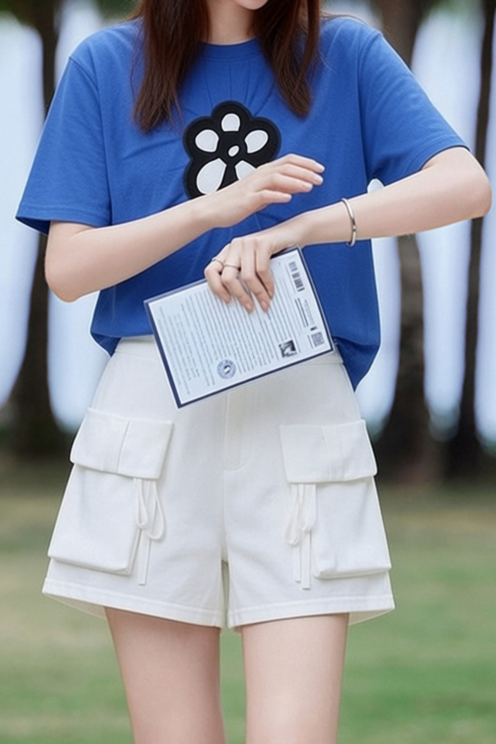 Casual Floral Decor Short Sleeve T-Shirt - liwisi