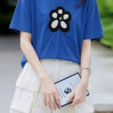 Casual Floral Decor Short Sleeve T-Shirt - liwisi