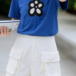 Casual Floral Decor Short Sleeve T-Shirt - liwisi