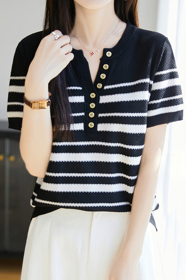 Casual Half Placket Half Sleeve T-Shirt - liwisi