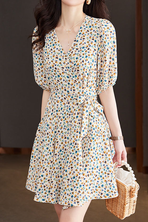 French Floral V-Neck Dress - liwisi