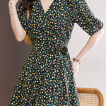 French Floral V-Neck Dress - liwisi