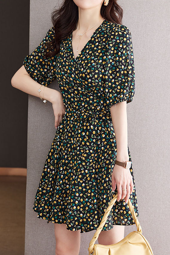 French Floral V-Neck Dress - liwisi