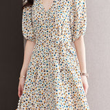 French Floral V-Neck Dress - liwisi