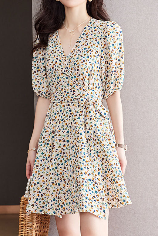 French Floral V-Neck Dress - liwisi