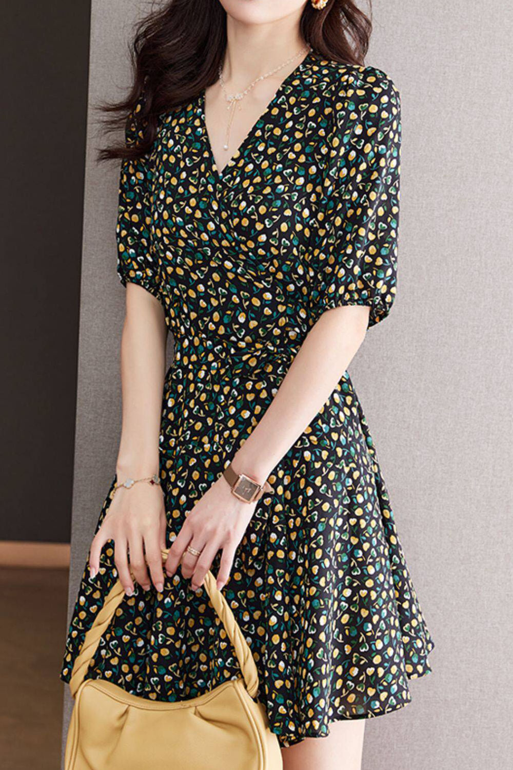 French Floral V-Neck Dress - liwisi