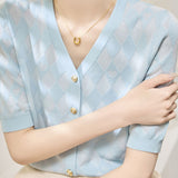 Casual V-Neck Geometric Texture Knit Cardigan - liwisi