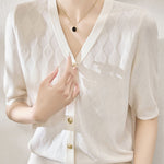 Casual V-Neck Geometric Texture Knit Cardigan - liwisi