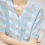 Casual V-Neck Geometric Texture Knit Cardigan - liwisi