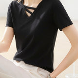 Casual Design V-Neck T-Shirt - liwisi