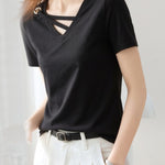 Casual Design V-Neck T-Shirt - liwisi