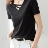 Casual Design V-Neck T-Shirt - liwisi