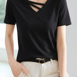 Casual Design V-Neck T-Shirt - liwisi