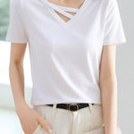 Casual Design V-Neck T-Shirt - liwisi