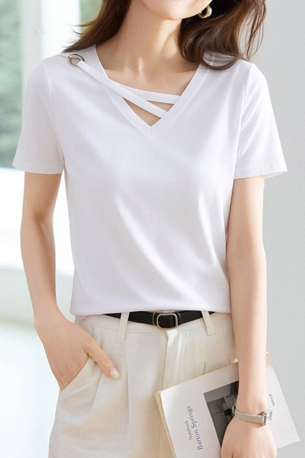 Casual Design V-Neck T-Shirt - liwisi