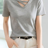 Casual Design V-Neck T-Shirt - liwisi