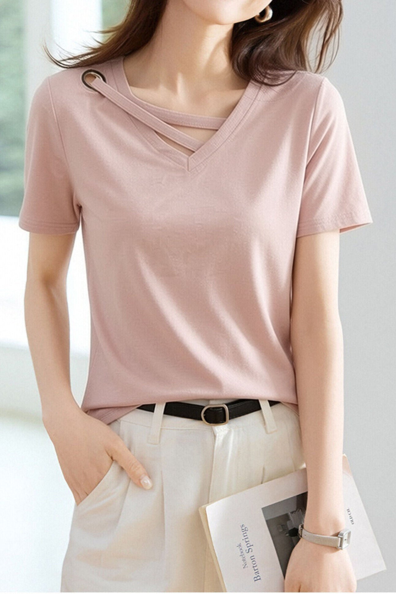 Casual Design V-Neck T-Shirt - liwisi