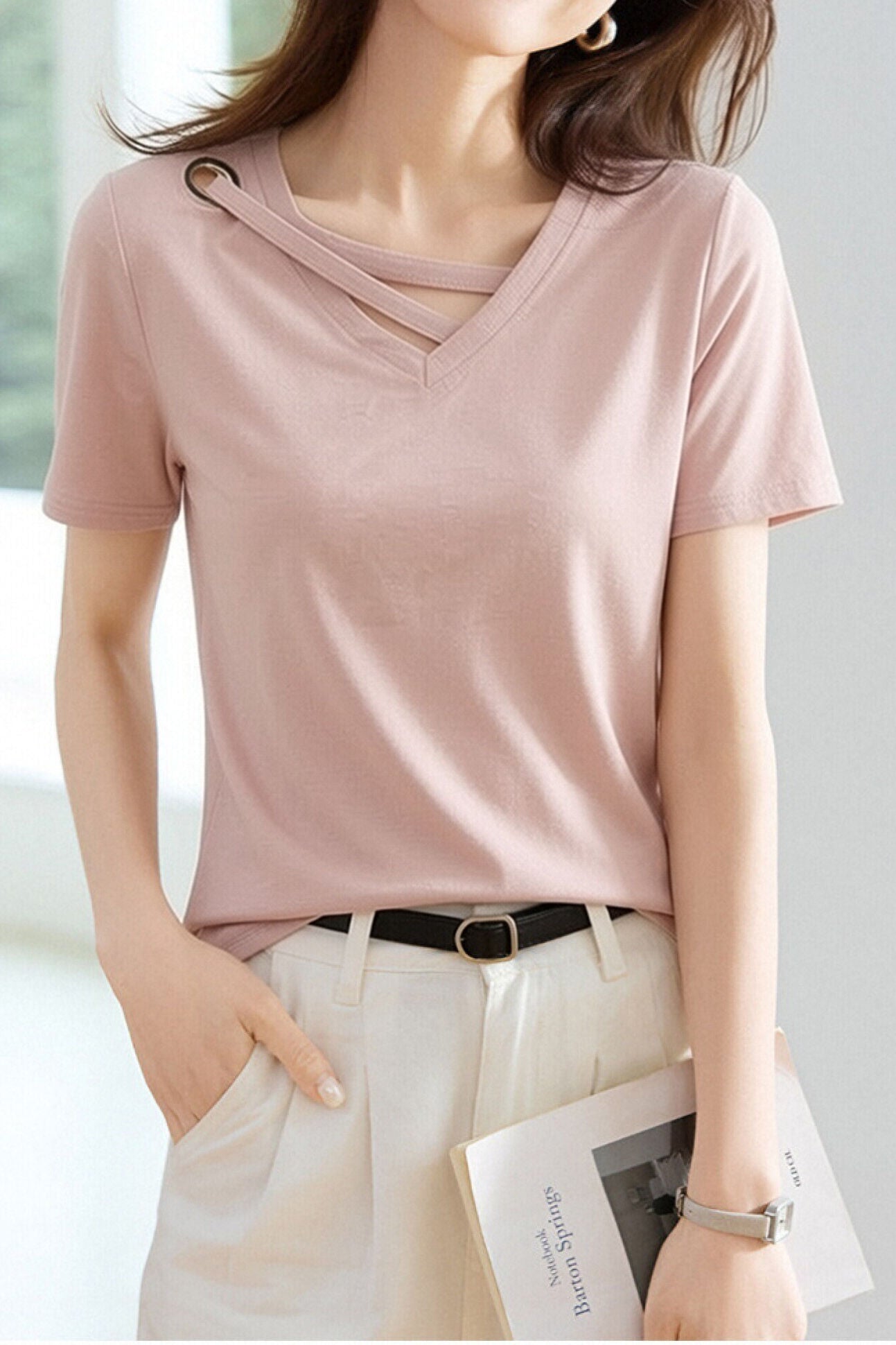 Casual Design V-Neck T-Shirt - liwisi