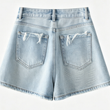 Casual Rhinestone High Waist Denim Shorts - liwisi