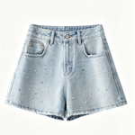 Casual Rhinestone High Waist Denim Shorts - liwisi