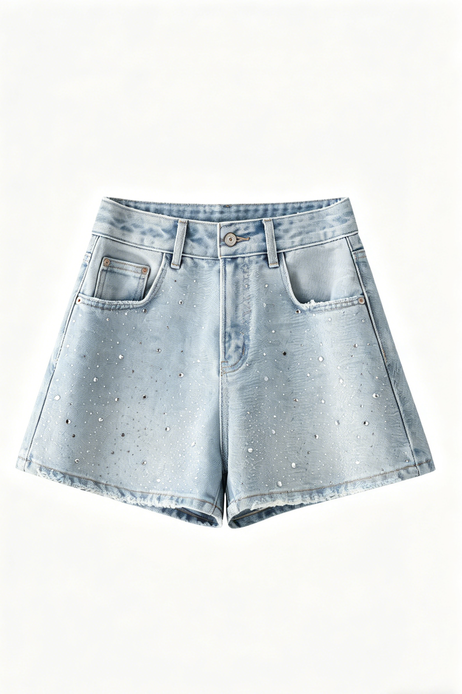 Casual Rhinestone High Waist Denim Shorts - liwisi