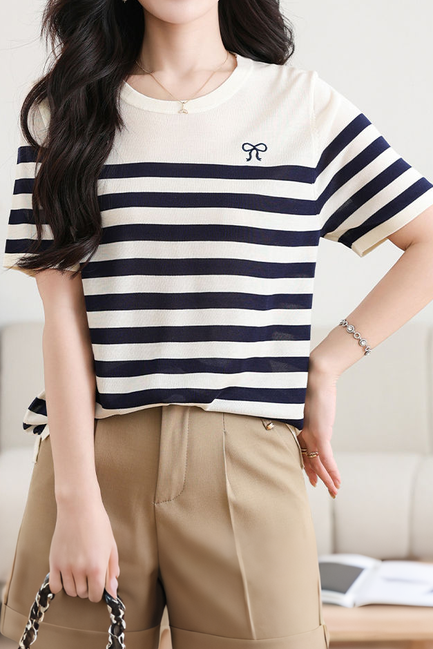Casual Striped Silk Knit Sweater - liwisi