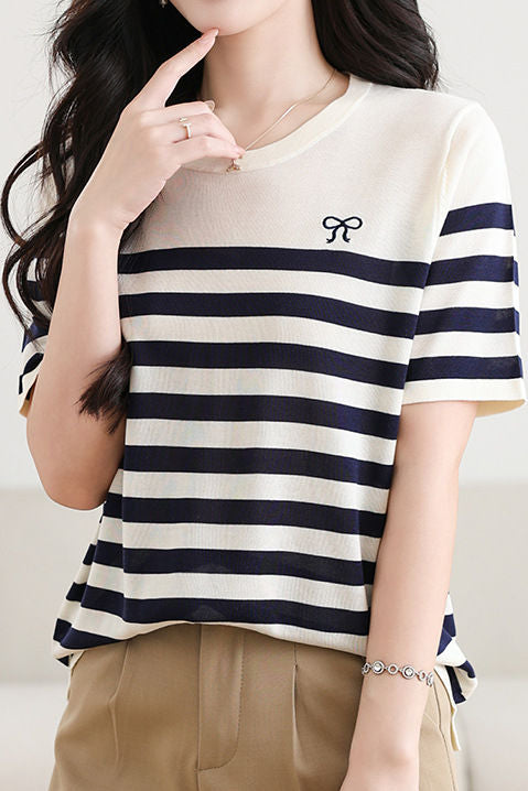 Casual Striped Silk Knit Sweater - liwisi