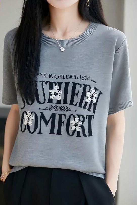 Casual Daily Letter Printed Knit Sweater - liwisi