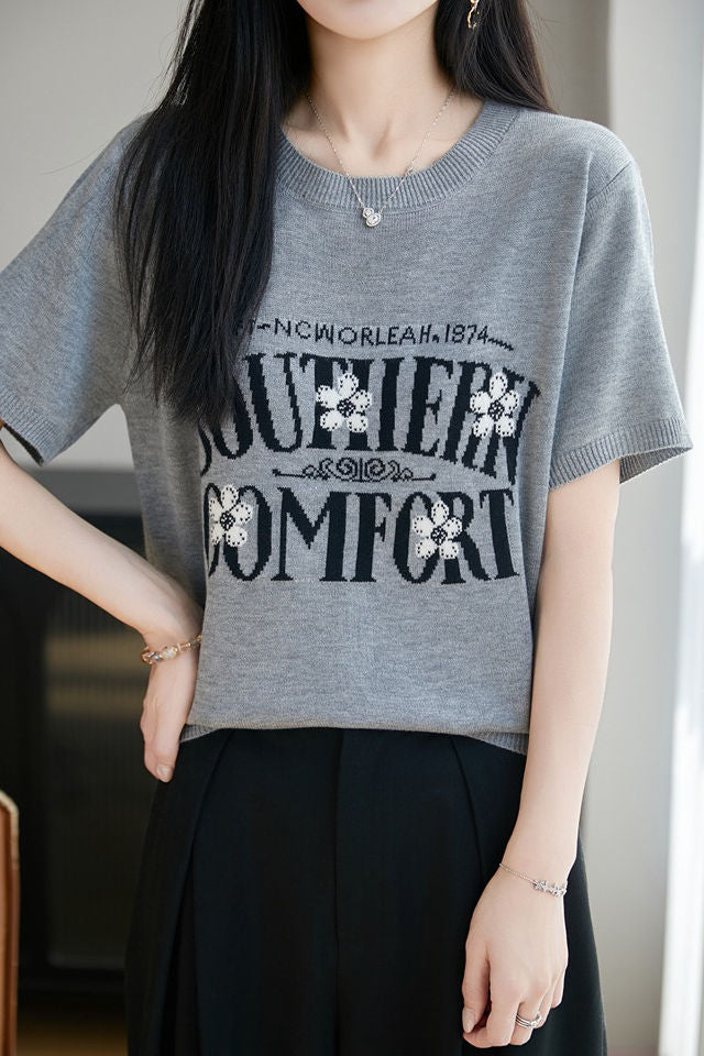 Casual Daily Letter Printed Knit Sweater - liwisi