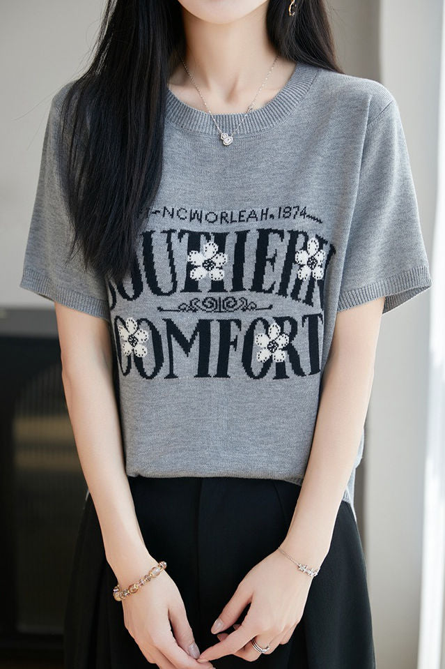 Casual Daily Letter Printed Knit Sweater - liwisi