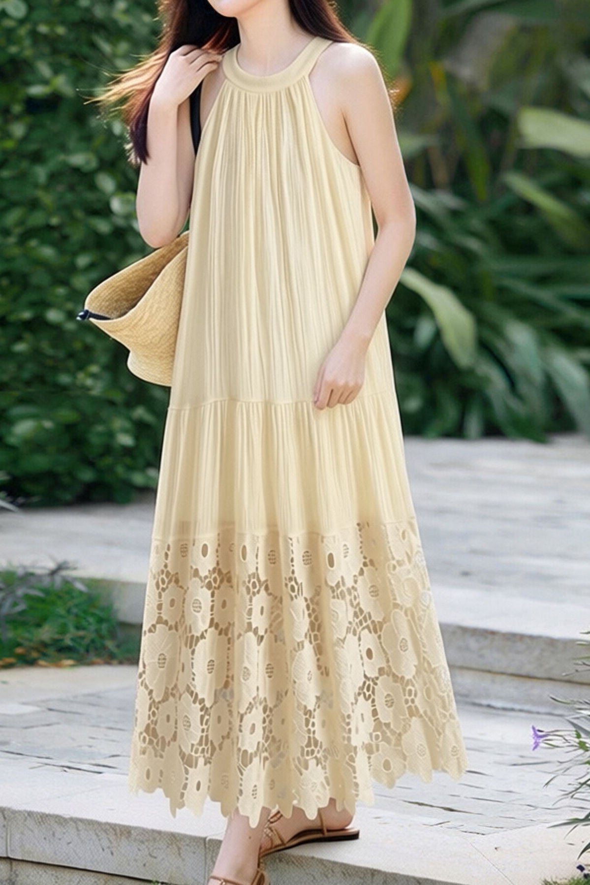 Elegant Vacation Hollow Halter Dress - liwisi