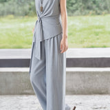 Casual Waist Tie V-Neck Set - liwisi