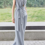 Casual Waist Tie V-Neck Set - liwisi