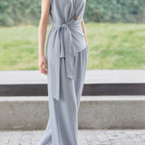 Casual Waist Tie V-Neck Set - liwisi