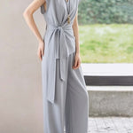 Casual Waist Tie V-Neck Set - liwisi