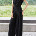 Casual Waist Tie V-Neck Set - liwisi